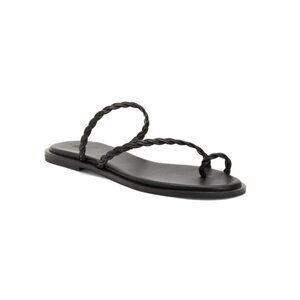 PAIGE Black Leather Allegra Flat Sandals